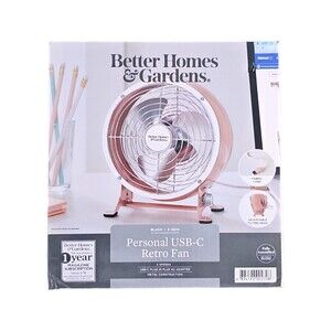 Better Homes & Gardens 5 inch 3-Speed Retro Metal Drum Fan Pearl Blush